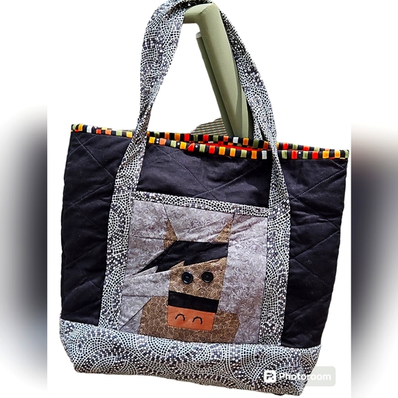 Handmade Cow face tote, a different view and pocket on each side. Quilted - Picture 2 of 6